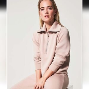 SPANX Air Essentials Half Zip Sweatshirt In Lunar. Size Large